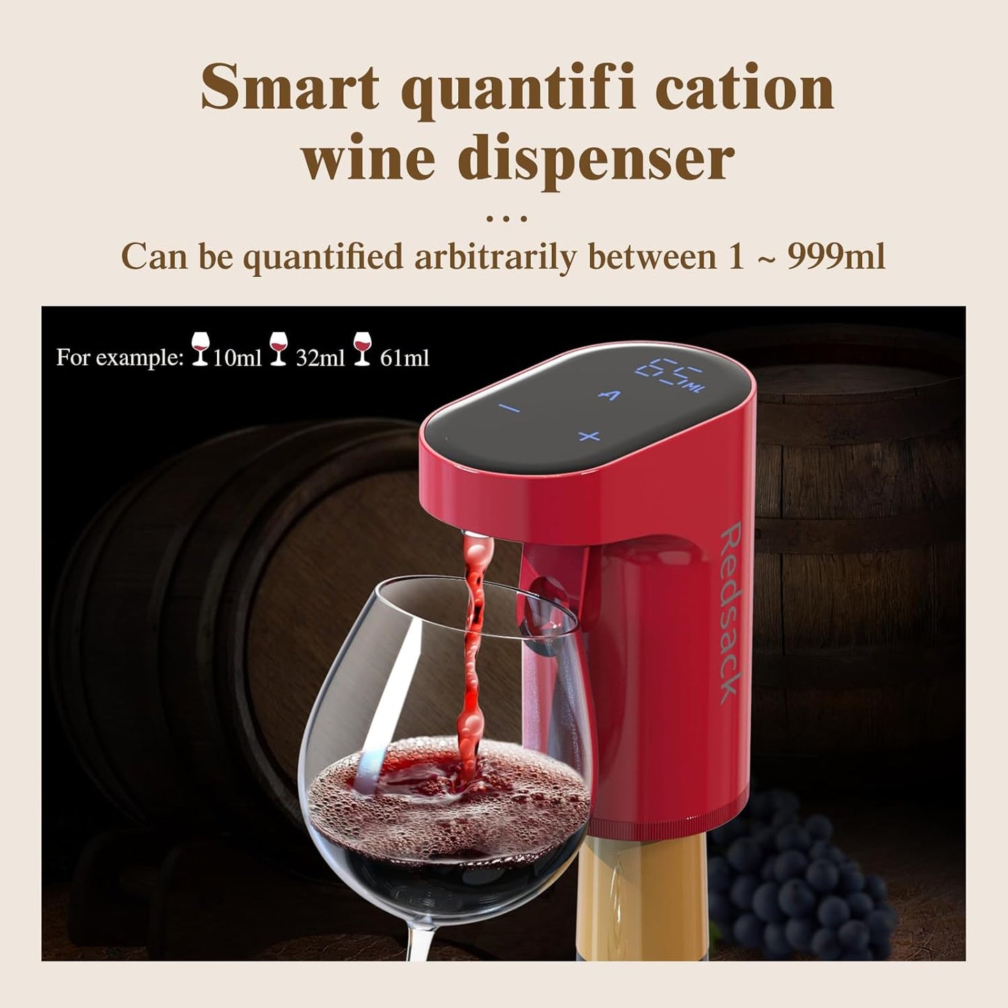 Redsack Smart Liquor Alcohol Digital Dispenser Decanter Aerator Pump Redsack - Rechargeable - Adjustable ml