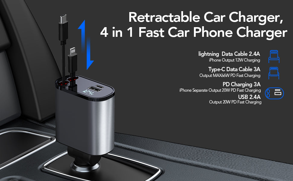 ChargeFlex Drive Pro: 4 in 1 Retractable Car Charger